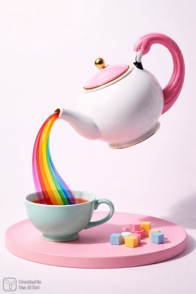 Фламинго и радужный чай: сюрреалистичное наслаждение вкусом. Изображение из нейронной сети Sora