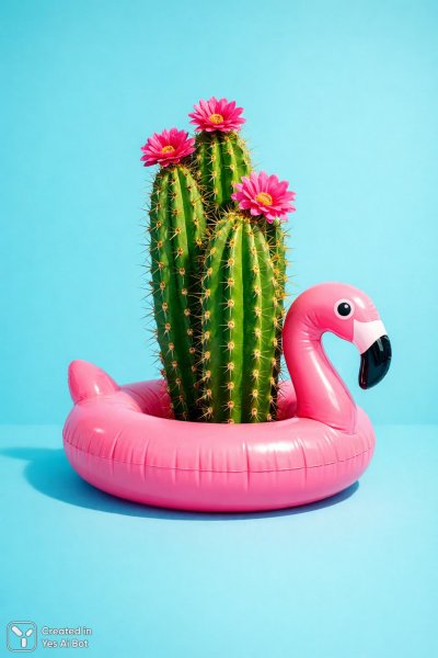 Кактус и фламинго: сюрреалистичная летняя фантазия. Изображение из нейронной сети Sora Images