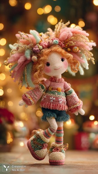Веселая кукла ручной работы в праздничном настроении. Изображение из нейросети Миджорни