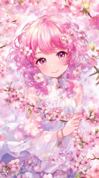 Нежная чаша сакуры: милая девочка в розовом с улыбкой чиби. Изображение из нейросети Qwen Images