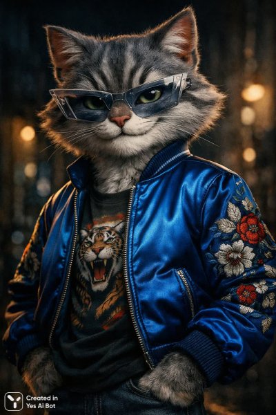 Кот-модель: питерпанский шик и высокая мода. Изображение из нейросети Sora Ai Images