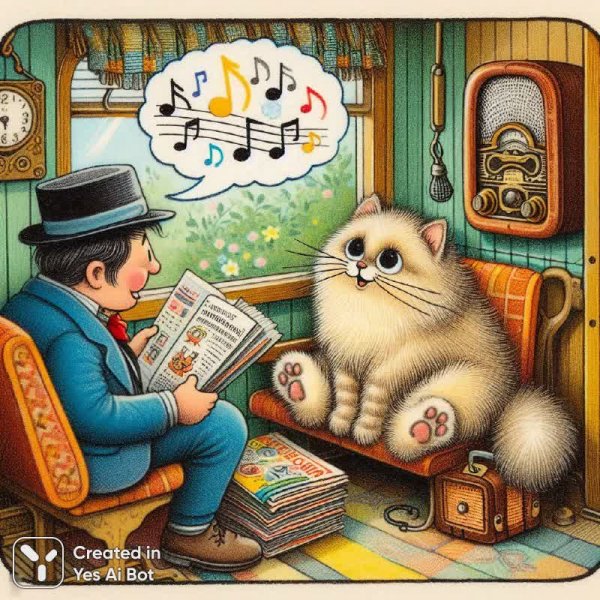 Котик-путешественник: приключения в поезде. Изображение из нейронной сети Dalle