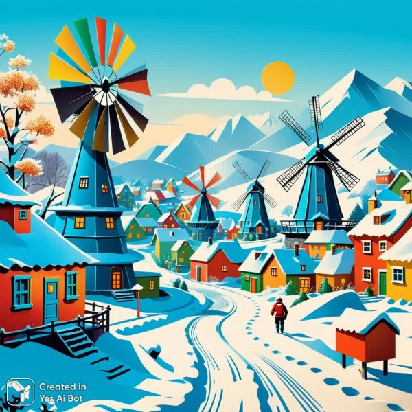 Зимняя деревня из газетных вырезок и папье-маше. Картинка из нейронной сети Стейбл Дифьюжен