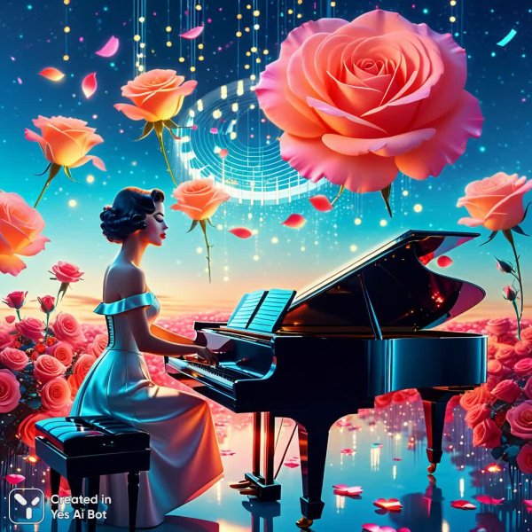 Музыкальная феерия: искусство, природа и роскошь в небесных розах. Генерация из нейросети Stable Diffusion
