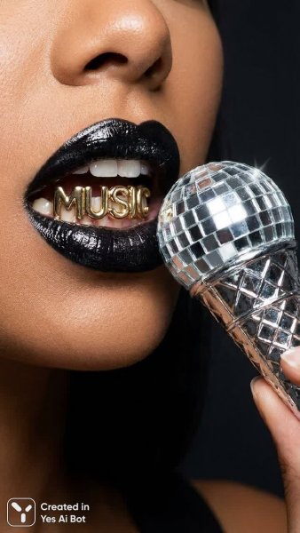 Блестящие черные губы и золото стиля музыки. Генерация из нейронной сети Nano Banana
