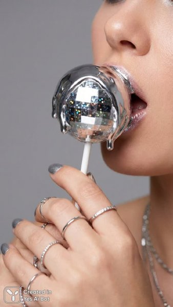 Блеск серебра и чувственность: макросъемка с лоллипопом диско-шар. Картинка из нейронной сети Нано Банана