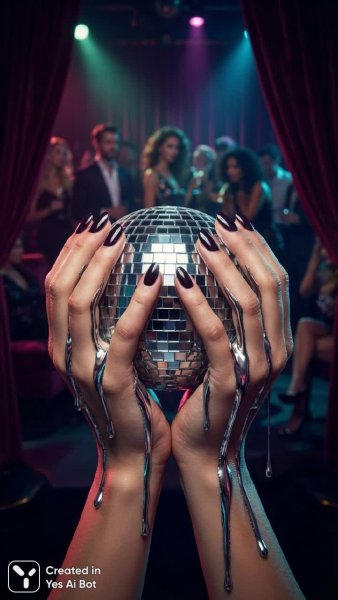 Танец хрупкого серебра: диско-шар в женских руках. Нейронная сеть NanoBanana