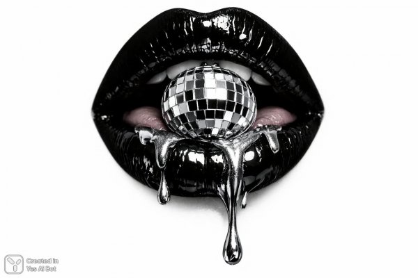 Блестящие губы и зеркальный шар в стиле будущего. Изображение из нейросети Sora Images