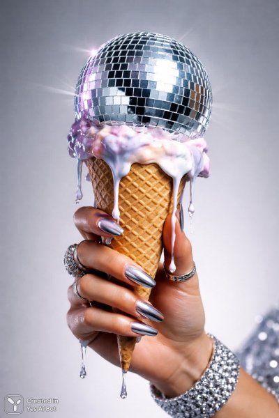 Танец вкуса: тающий десерт в неоновом сиянии будущего. Изображение из нейронной сети Sora images Ai