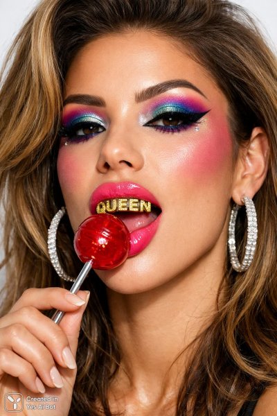 Королева диско с золотыми зубами и лоллипопом в губах. Нейронная сеть Sora