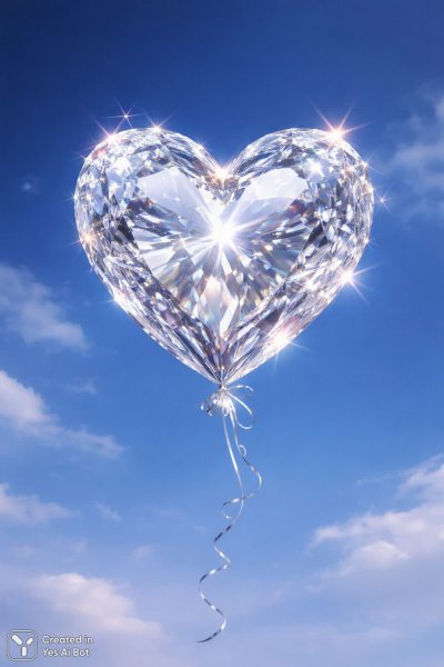 Бриллиант и сердце в небесной выси. Изображение из нейронной сети Sora Images