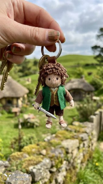 Милый хоббит в руке: волшебный брелок и пейзаж Шира. Генерация из нейронной сети NanoBanana