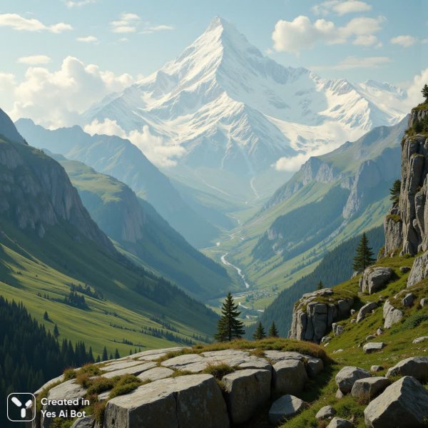 Заснеженные вершины и умиротворенная красота романтического пейзажа. Генерация из нейронной сети Flux Ai