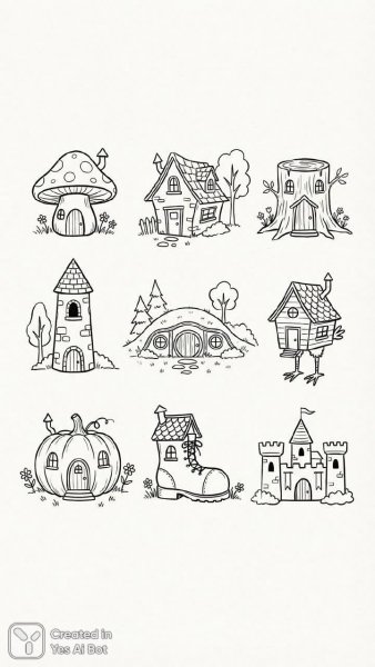 Семь сказочных особняков: минималистичные фасады и природные мотивы. Генерация из нейронной сети Нано Банана