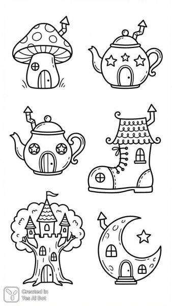 Милые домики в черно-белом стиле: сказочный минимализм и детали. Генерация из нейронной сети Нано Банана