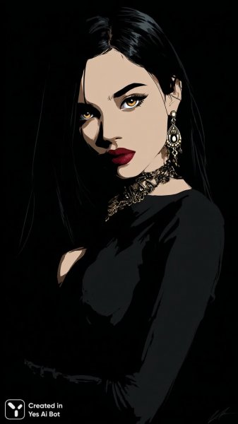 Загадочная красота: взгляд сквозь красные губы и темные волосы. Нейронная сеть Миджорни