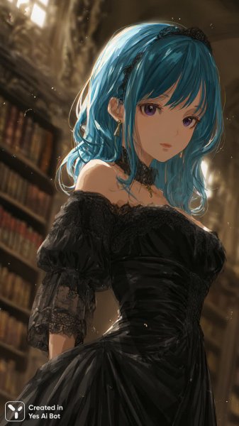 Загадочная вампирша с небесно-голубыми волосами и алым взглядом в цифровом искусстве. Генерация из нейронной сети Midjourney