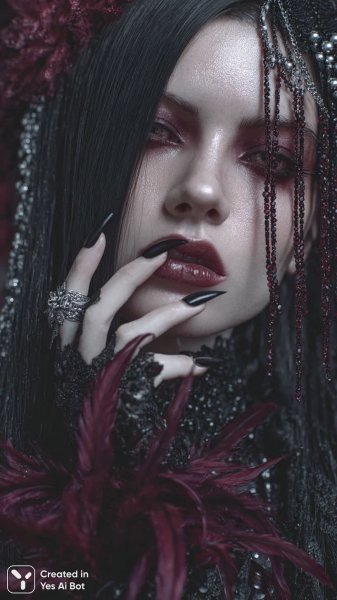 Готическая красота: аниме портрет с яркими акцентами и детализированным макияжем. Картинка из нейросети Миджорни