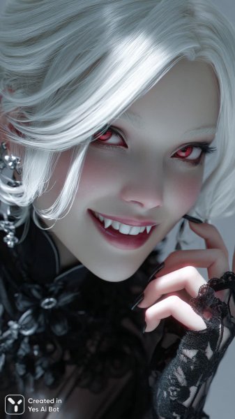 Очаровательная вампирша с платиновыми волосами и пронзительным взглядом. Картинка из нейронной сети Midjourney