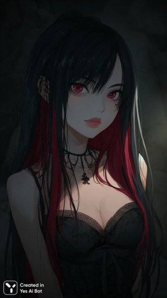 Очаровательная вампирша в стиле готика: цифровое искусство с яркими деталями. Картинка из нейронной сети Миджорни