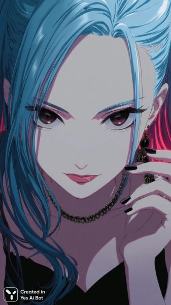 Очаровательная вампирша с голубыми волосами и красными глазами. Изображение из нейронной сети Midjourney