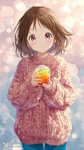 Уютная девушка в пастельном свитере и закатном свете. Изображение из нейросети Миджорни