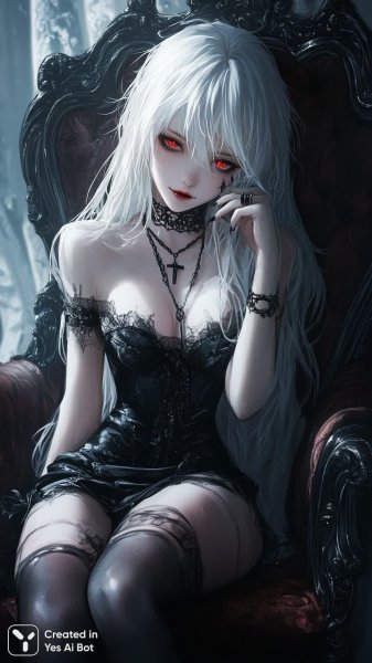 Загадочная улыбка: прекрасная вампирша в стиле аниме с яркими деталями и мистической атмосферой. Нейронная сеть Midjourney