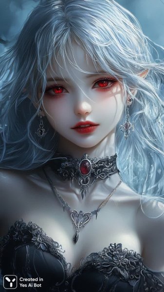 Зачарованная вампирша: аниме-портрет с голубыми волосами и алым взглядом. Генерация из нейронной сети Midjourney