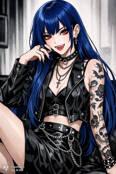 Вампирша с голубыми волосами и таинственным взглядом. Генерация из нейронной сети Sora images Ai