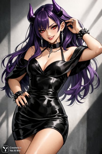 Стильная девушка с рогами и хищным взглядом в аниме стиле. Картинка из нейросети Sora Images