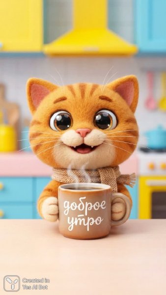 Утро с милым котиком и ароматным кофе: фотореалистичный минимализм. Изображение из нейросети Nano-Banana