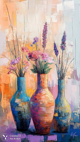 Геометрические вазы с цветами в пастельных тонах: абстрактная векторная композиция. Картинка из нейросети Midjourney