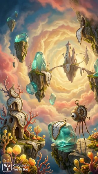 Сюрреалистический пейзаж в стиле Дали: парящие острова и мечтательные существа. Нейронная сеть Нано Банана