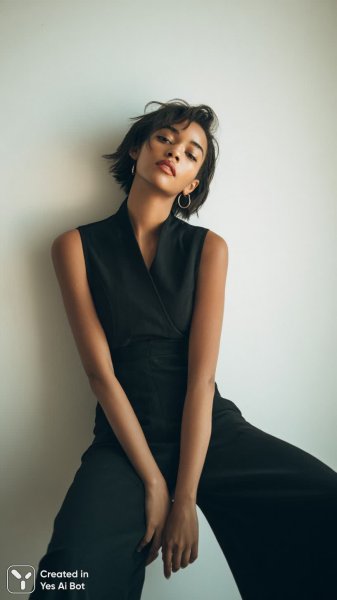 Летний стиль: уверенность, элегантность и черные комбинезоны в модных образах. Изображение из нейросети Midjourney