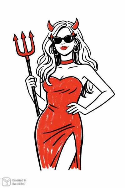 Демонша в красном: стилизация под примитивное искусство и ручную графику. Генерация из нейросети Sora