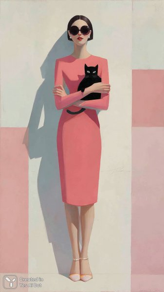 Девушка в красном платье и маске кота удивлена. Генерация из нейросети Midjourney