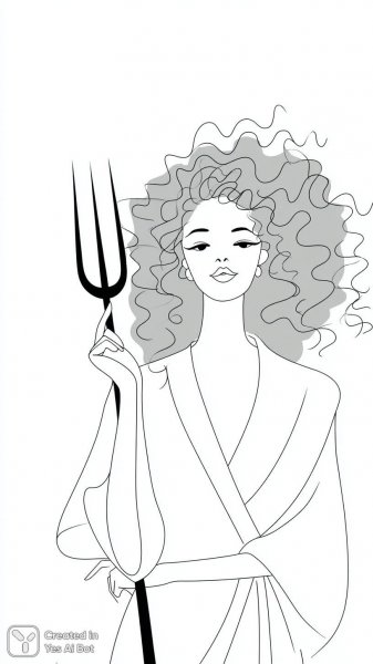 Девушка с вилами в черно-белом стиле. Генерация из нейронной сети Миджорни