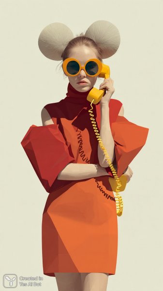 Девушка с помпонами и яркими эмоциями в красном платье. Картинка из нейросети Миджорни