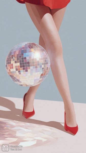 Блеск и гламур: ретро стиль в красных каблуках и диско шаре. Изображение из нейросети Миджорни