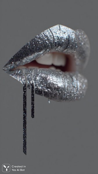 Блеск металла и губ: макросъемка в стиле будущего. Изображение из нейронной сети Midjourney