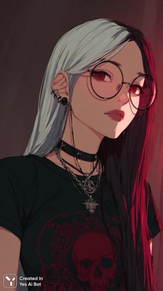 Яркая девушка в стиле аниме с необычными волосами и смелым взглядом. Картинка из нейронной сети Midjourney