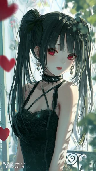 Яркая девушка в стиле аниме: татуировки, кружевное платье и утренний свет. Картинка из нейронной сети Midjourney