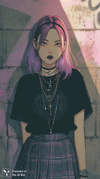 Яркая девушка в стиле эмо с розовыми волосами и дерзким взглядом. Генерация из нейронной сети Midjourney