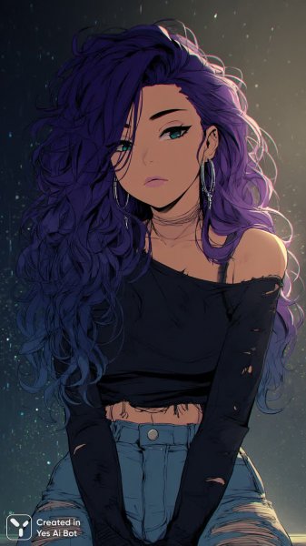 Фиолетовая ночь: Эмо-девушка с пронзительным взглядом и звездным фоном. Нейросеть Миджорни
