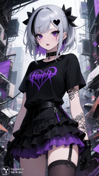 Готическая анимация: серебряные волосы, городской хаос и дерзкий взгляд. Нейронная сеть Qwen Images