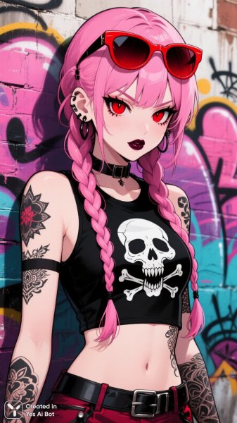 Яркая эмо-девушка с розовыми косичками и дерзким взглядом в стиле гранж. Генерация из нейронной сети Qwen images Ai