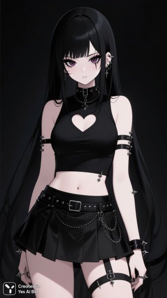 Готическая красотка с дерзким взглядом и пирсингом в стиле аниме. Нейронная сеть Qwen Images