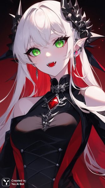 Загадочная вампирша с платиновыми волосами и зелеными глазами. Картинка из нейронной сети Qwen Ai Images