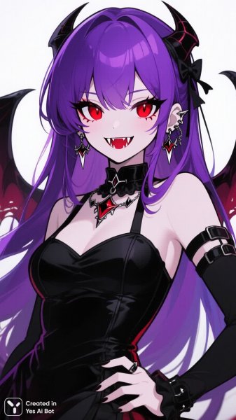 Загадочная вампирша с фиолетовыми волосами и пронзительным взглядом. Нейронная сеть Qwen Images