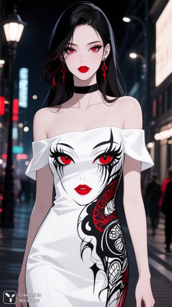 Элегантность и женственность в ночном городском стиле. Нейросеть Qwen Image